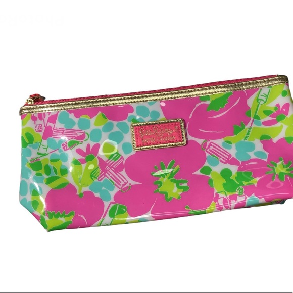 Lilly Pulitzer Handbags - Lilly Pulitzer Vinyl Cosmetic Zipper Make-up Case Hot Pink Green Aqua